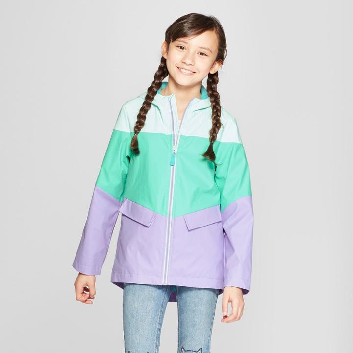 Girls' Half Zip Hooded Rain Jacket - Cat & Jack Aqua