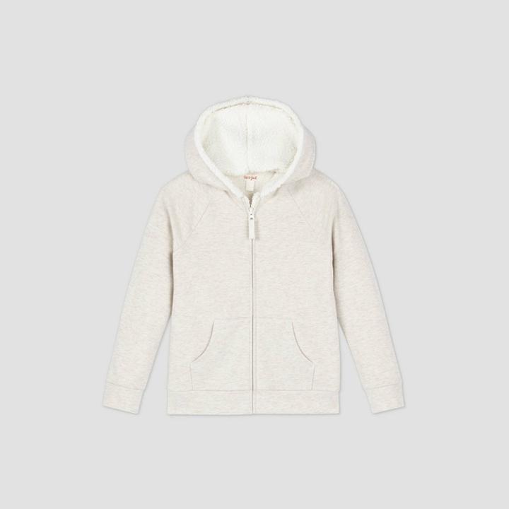 Girls' Sherpa Lined Zip-up Hoodie - Cat & Jack Cream