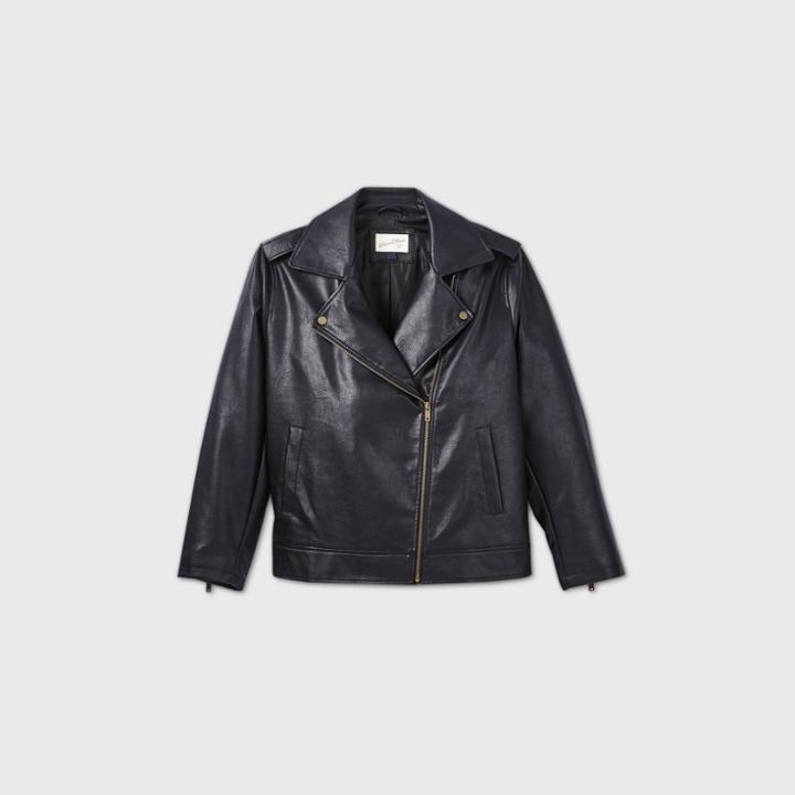 Women's Plus Size Long Sleeve Moto Jacket - Universal Thread Black X