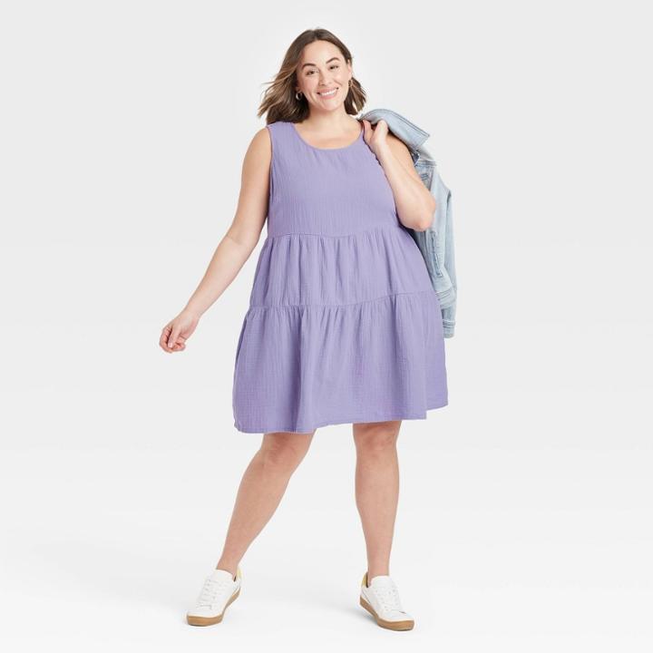 Women's Plus Size Gauze Tiered Tank Dress - Universal Thread Purple