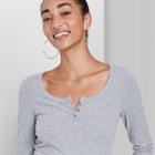 Women's Long Sleeve Cozy Henley T-shirt - Wild Fable Gray