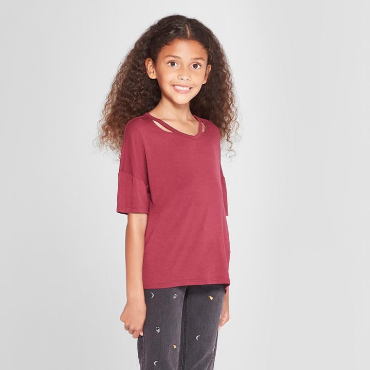 Girls' Cold Clavicle Short Sleeve T-shirt - Art Class Red