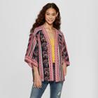 Women's Floral Print 3/4 Sleeve Printed Kimono Jacket - Xhilaration Black