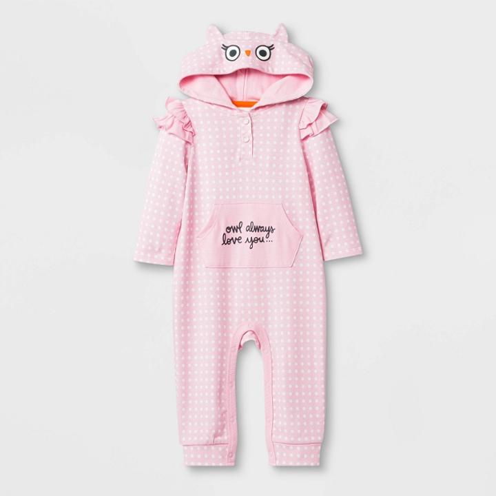 Baby Girls' Long Sleeve Polka Dots Owl Romper - Cat & Jack Pink Newborn, Girl's
