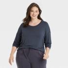 Women's Plus Size Long Sleeve Rayon Span T-shirt - A New Day Blue