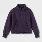 Girls' Sherpa Fleece 1/4 Zip Pullover Sweatshirt - All In Motion Dark Purple