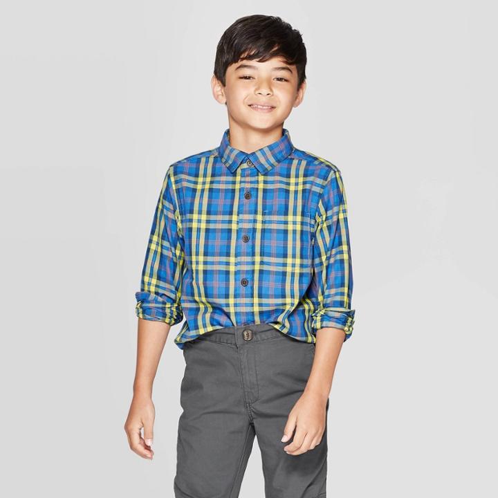 Boys' Long Sleeve Button-down Shirt - Cat & Jack Blue,