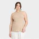 Women's Plus Size Ribbed Slim Fit Tank Top - Ava & Viv Tan