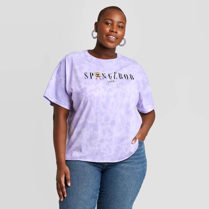 Women's Nickelodeon Spongebob 1999 Plus Size Short Sleeve Graphic T-shirt - Lilac