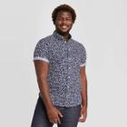 Men's Tall Floral Print Standard Fit Short Sleeve Poplin Button-down Shirt - Goodfellow & Co Garden Blue