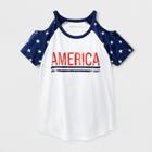 Grayson Social Girls' Cold Shoulder 'america' Short Sleeve T-shirt - White/navy