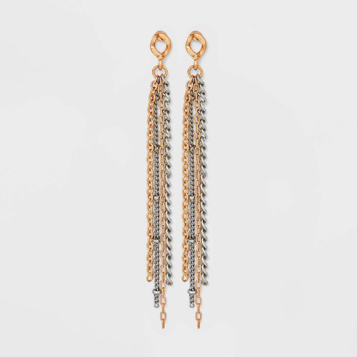 Mixed Tassel Chain Linear Earrings - Universal Thread Gold