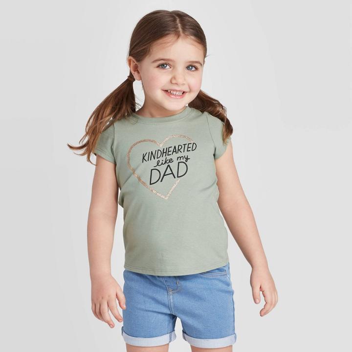 Petitetoddler Girls' Short Sleeve 'kindhearted Like My Dad' Graphic T-shirt - Cat & Jack Olive 12m, Toddler Girl's, Green