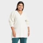 Women's Plus Size V-neck Tunic Pullover Sweater - Ava & Viv Cream X, Ivory