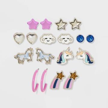 Girls' 9pk Unicorn Earrings - Cat & Jack , Grey/nickel/pink