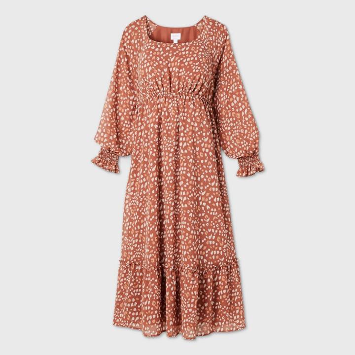Animal Print Long Sleeve Chiffon Maternity Dress - Isabel Maternity By Ingrid & Isabel Brown