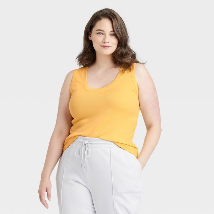 Women's Plus Size Slim Fit Tank Top - A New Day Yellow