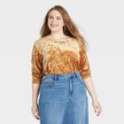 Women's Plus Size Long Sleeve Velvet Cropped Top - Ava & Viv Dark Gold