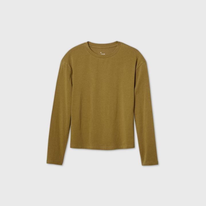 Women's Long Sleeve T-shirt - A New Day Olive
