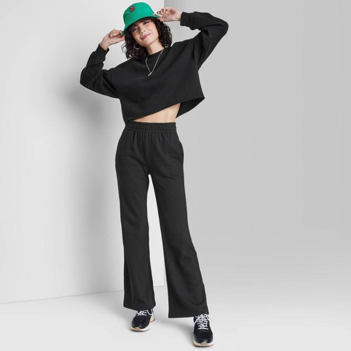 Women's High-rise Wide Leg French Terry Sweatpants - Wild Fable Black Xxs