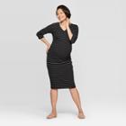 Maternity Striped 3/4 Sleeve Ribbed T-shirt Dress - Isabel Maternity By Ingrid & Isabel Black