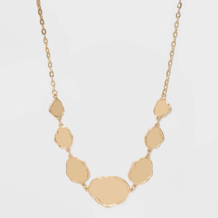 Hammered Metal Statement Necklace - A New Day Gold, Gold/grey