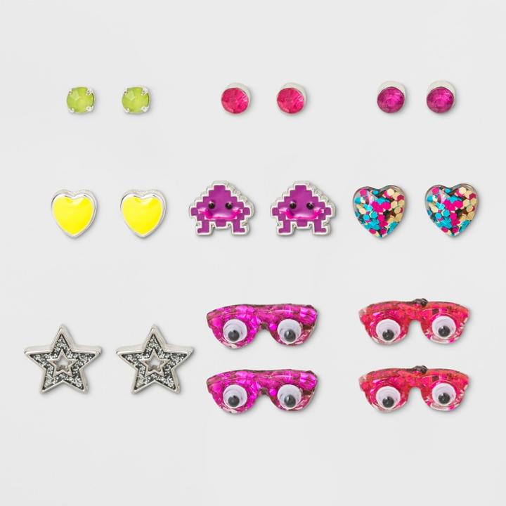 Girls' 9pk Googly Eyes & Heart Earrings - Cat & Jack One Size,