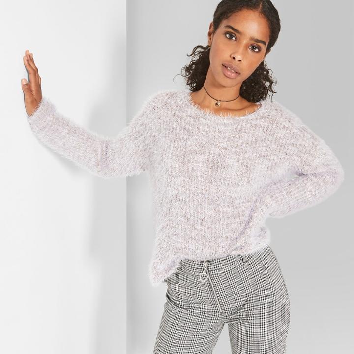 Women's Long Sleeve Fuzzy Eyelash Pullover Sweater - Wild Fable