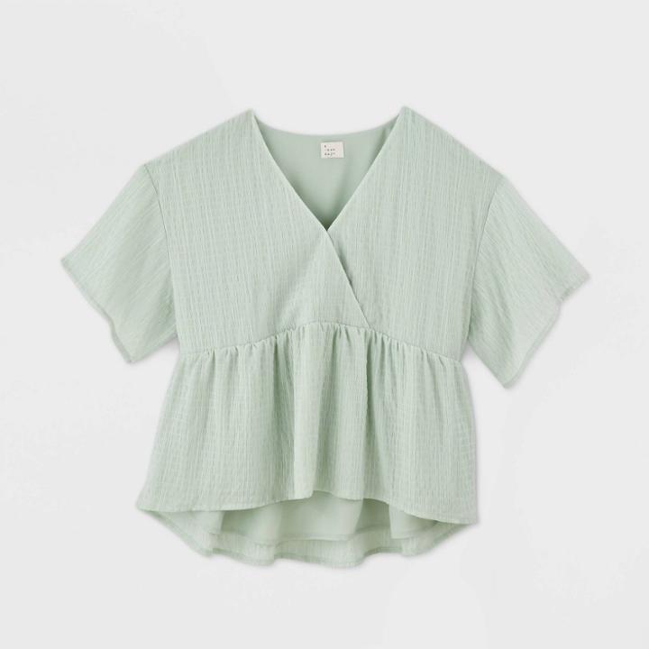 Women's Short Sleeve Wrap Front Top - A New Day Mint M, Women's, Size: