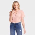 Women's Short Sleeve Henley Tunic T-shirt - Knox Rose Coral Pink