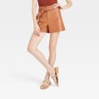Women's High-rise Tie-front Pleather Shorts - A New Day Brown