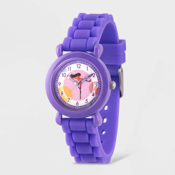 Girls' Disney The Incredibles 2 Violet Parr Purple Plastic Time Teacher Watch - Purple, Purple/purple