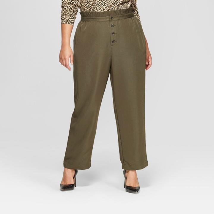 Women's Plus Size Relaxed Button Front Ankle Trouser - Who What Wear Olive (green)