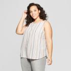 Women's Plus Size Striped Sleeveless Crew Neck Button Back Tank Top - Universal Thread White