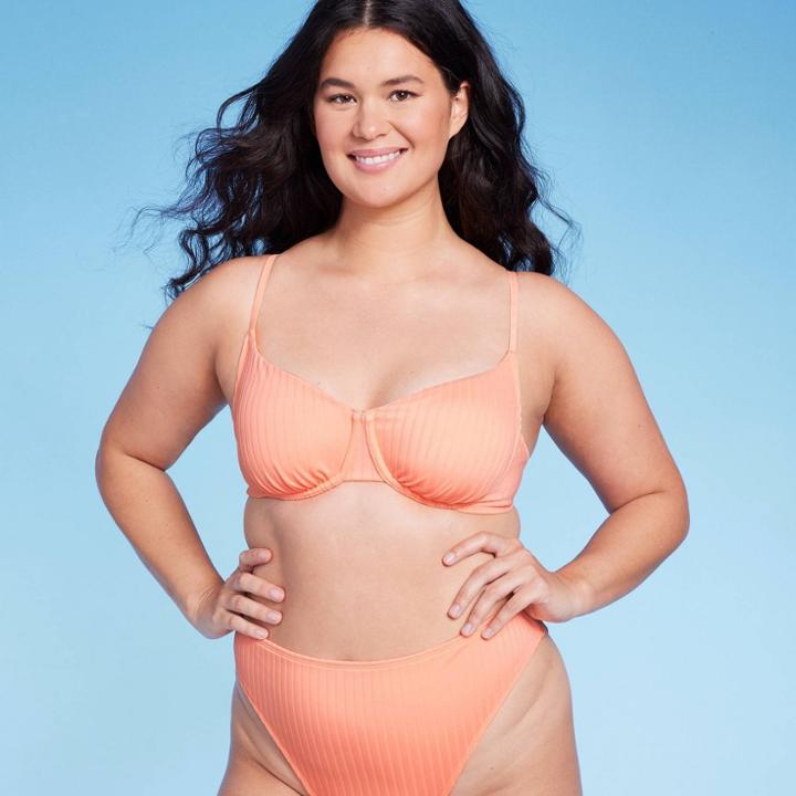 Women's Ribbed Underwire Bralette Bikini Top - Wild Fable Peach Xxs, Pink