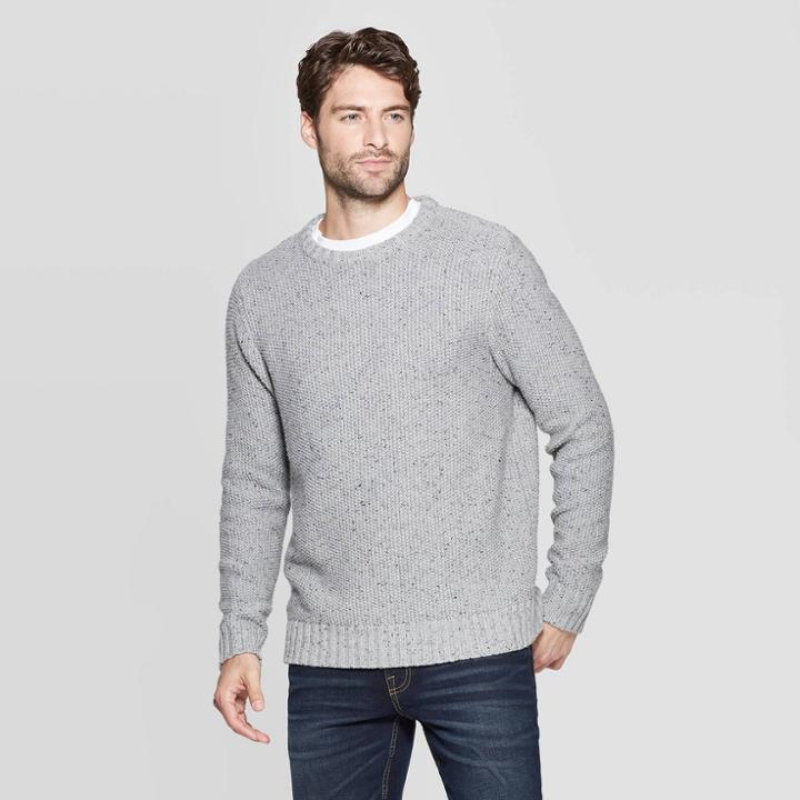 Men's Standard Fit Crew Neck Nep Sweater - Goodfellow & Co Gray