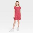 Girls' Henley Skater Dress - Art Class Light Red Floral