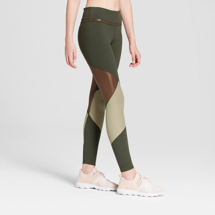 Women's Premium 7/8 Shine And Mesh Pieced High-waisted Leggings - Joylab Deep Olive