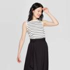Women's Striped Easy Fit Sleeveless Crewneck Tank Top - A New Day Black