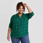 Women's Plus Size Long Sleeve Plaid Button-down Tunic Shirt - Ava & Viv Green