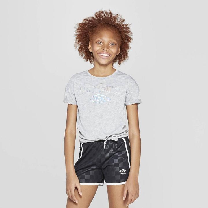 Target Umbro Girls' Shine Logo Side Tie T-shirt - Heather Grey