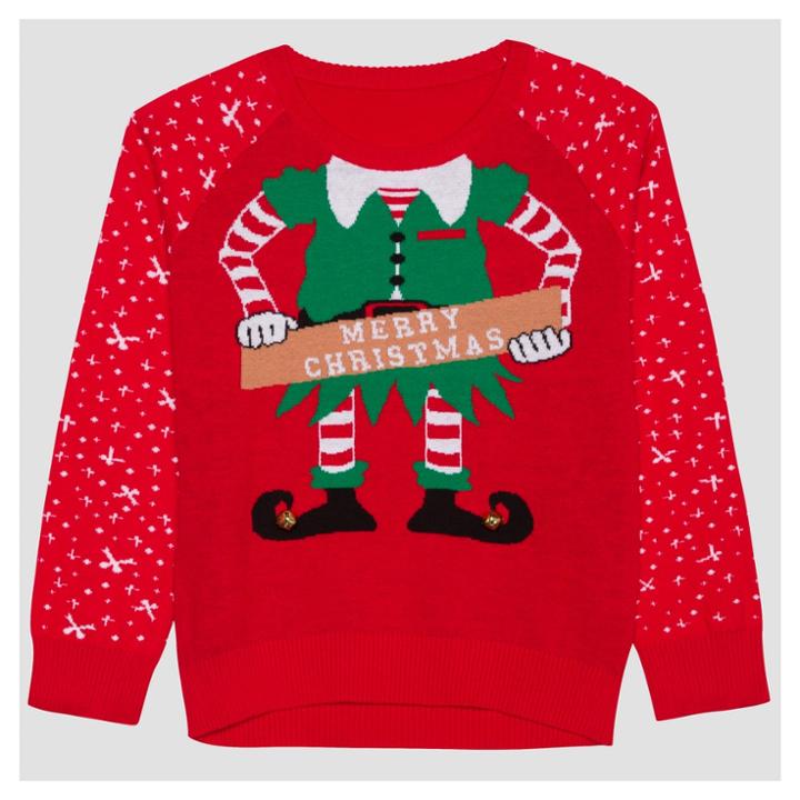 Hybrid Tees Hybrid Apparel Girls' Elf Costume Ugly Sweater- Red