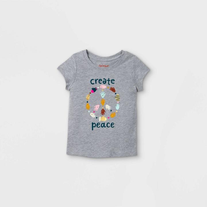 Toddler Girls' 'create Peace' Short Sleeve Graphic T-shirt - Cat & Jack Heather Gray