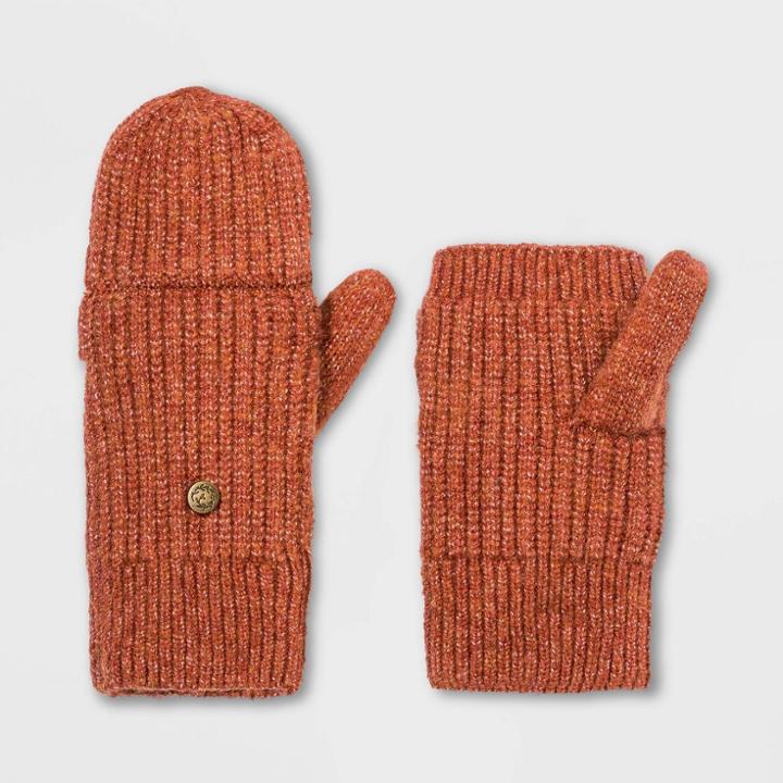 Women's Rib Flip Top Mitten - Universal Thread Rust, Red