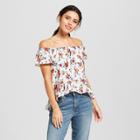Women's Floral Print Short Sleeve Off The Shoulder Top - Lily Star (juniors') Ivory