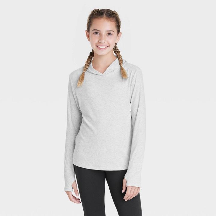 Girls' Soft Rib Long Sleeve Hoodie - All In Motion Heathered Gray