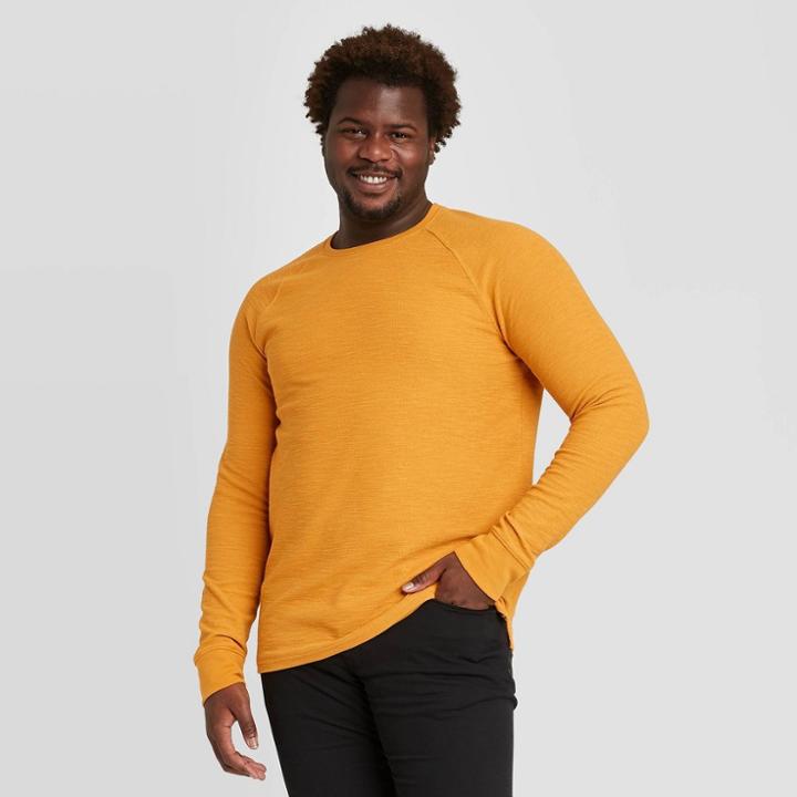 Men's Tall Standard Fit Long Sleeve Textured Crew Neck T-shirt - Goodfellow & Co Gold