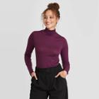 Women's Long Sleeve Turtleneck Cozy T-shirt - A New Day Dark Purple