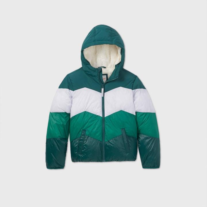 Kids' Colorblock Chevron Puffer Jacket - Cat & Jack Green