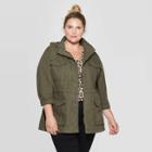 Women's Plus Size Utility Anorak Jacket With Removable Hood - Ava & Viv Olive (green)